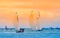 ISLE OF WIGHT , august 2019 sailing boats in cowes week , Island yacht race took place off the south coast of England, Royalty Free Stock Photo