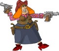 Cowgirl with 2 six shooters Royalty Free Stock Photo