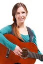 Cowgirl in ahat with acoustic guitar Royalty Free Stock Photo