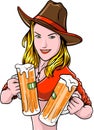 Cowgirl With Beer Royalty Free Stock Photo