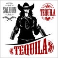 Cowgirl with bottle tequila - vector picture