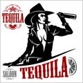 Cowgirl with bottle tequila - vector picture