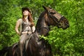 Cowgirl on brown horse Royalty Free Stock Photo