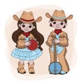 COWGIRL COWBOY Country Music Festival Vector Illustration Set Royalty Free Stock Photo