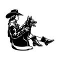 Cowgirl and Dog, Retro style Poster. Cut Ready vector illustration isolated Royalty Free Stock Photo