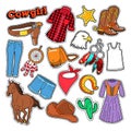 Cowgirl Doodle for Scrapbook, Stickers, Patches, Badges with Horse and Spurs