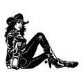 Cowgirl - Girl and whiskey, Wild West, Cowboy Silhouette, Vector Clip Art, Cut Ready Royalty Free Stock Photo