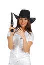 Cowgirl with a gun Royalty Free Stock Photo