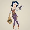 Cowgirl with gun. Funny cartoon character.