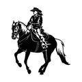 Cowgirl and horse, Retro black and white style Poster. Royalty Free Stock Photo