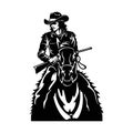 Cowgirl and horse, Retro black and white style Poster. Royalty Free Stock Photo