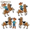 Cowgirl and horse set Royalty Free Stock Photo