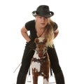 Cowgirl (jockey) race on hobbyhorse