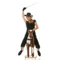 Cowgirl (jockey) race on hobbyhorse