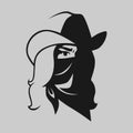 Cowgirl outlaw symbol on gray backdrop