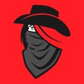 Cowgirl outlaw symbol on red backdrop