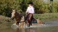 Cowgirl in Pond Royalty Free Stock Photo