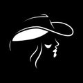 Cowgirl portrait symbol on black backdrop