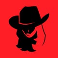 Cowgirl portrait symbol on red backdrop Royalty Free Stock Photo