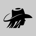 Cowgirl portrait symbol on gray backdrop