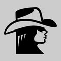 Cowgirl portrait symbol on gray backdrop