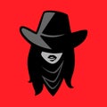 Cowgirl portrait symbol on red backdrop Royalty Free Stock Photo