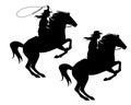 Cowgirl and rearing up horse black vector silhouette Royalty Free Stock Photo
