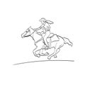 Cowgirl riding on horseback running illustration vector isolated on white background line art
