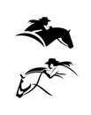 cowgirl riding running horse black and white vector head portrait