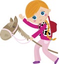 Cowgirl riding a stick, puppet horse