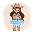 COWGIRL SINGER Western Music Festival Vector Illustration Set Royalty Free Stock Photo