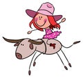 Cowgirl stock illustration , Stick Figure Girl on top a bull