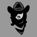 Cowgirl portrait symbol on gray backdrop