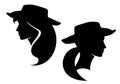 Cowgirl woman black and white vector silhouette portrait Royalty Free Stock Photo