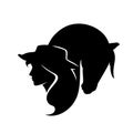 Cowgirl woman and horse head black and white vector silhouette