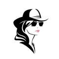 Cowgirl woman wearing sunglasses and cowboy hat vector head portrait