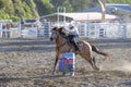 Cowgirls competing in barrel riding