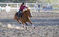 Cowgirls competing in barrel riding