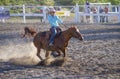 Cowgirls competing in barrel riding