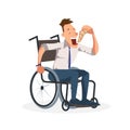 Coworker Sit in Wheelchair with Slice of Pizza Royalty Free Stock Photo