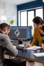 Coworkers engineer architects working on modern cad program Royalty Free Stock Photo