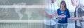 Coworkers having a business discussion, double exposure. panoramic banner Royalty Free Stock Photo