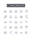 Coworkers line icons collection. Peers, Associates, Colleagues, Companions, Acquaintances, Contemporaries, Allies vector