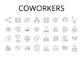 Coworkers line icons collection. Peers, Associates, Colleagues, Companions, Acquaintances, Contemporaries, Allies vector