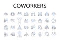 Coworkers line icons collection. Peers, Associates, Colleagues, Companions, Acquaintances, Contemporaries, Allies vector Royalty Free Stock Photo