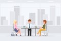 Coworkers meeting in office man, woman vector illustration. Business colleagues sitting, discussing, talking cartoon character Royalty Free Stock Photo