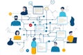 Coworkers sharing files and data, collaborating on a project using cloud computing Royalty Free Stock Photo