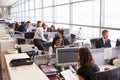 Coworkers at their desks in a busy, open plan office Royalty Free Stock Photo