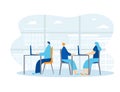 People siting at the desk. Vector design