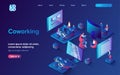 Coworking concept isometric landing page